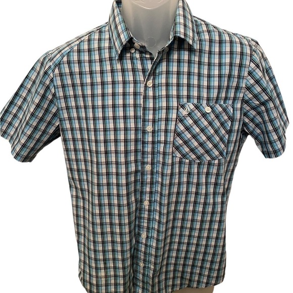 VOLCOM Stone Plaid Classic Fit Blue, Green & Black Plaid Shirt Men SP Small - Picture 1 of 7